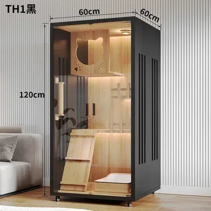 Stylish Solid Wood Cat Villa - Spacious Indoor Cat Cage & Litter House for Ultimate Comfort