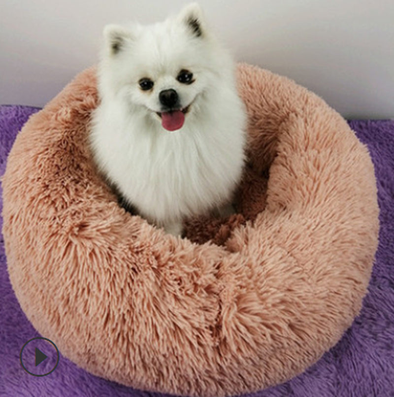 Cozy Round Plush Dog Bed for Small Dogs and Cats - Soft Pet Nest Mat for Puppies