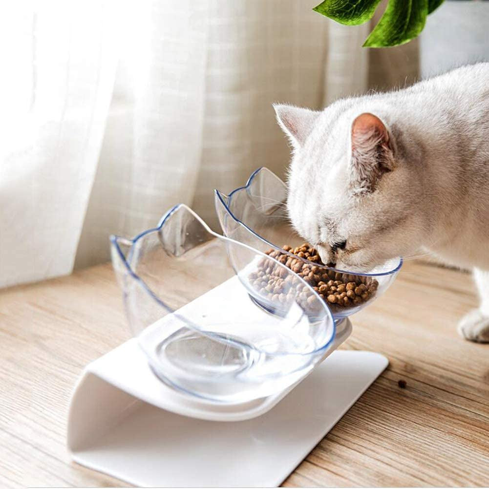 Non-Slip Raised Cat Bowl with Stand - Ergonomic Pet Feeder for Cats and Dogs, Transparent Design
