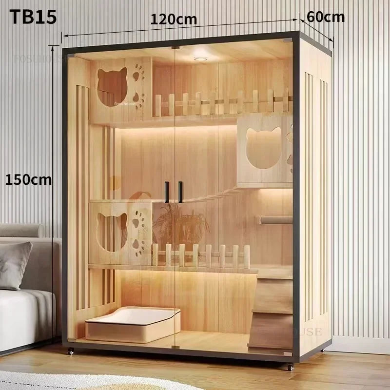 Stylish Solid Wood Cat Villa - Spacious Indoor Cat Cage & Litter House for Ultimate Comfort