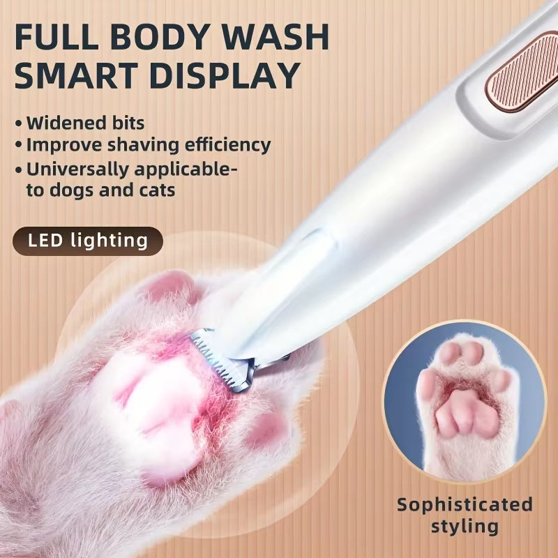 Rechargeable USB Dog Paw Trimmer with LED Light - Waterproof, Low Noise Electric Scissors for Pet Face, Foot, Ear, and Hip Grooming