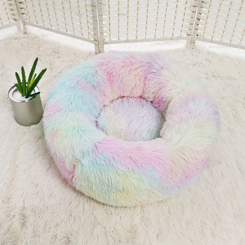Cozy Round Plush Dog Bed for Small Dogs and Cats - Soft Pet Nest Mat for Puppies