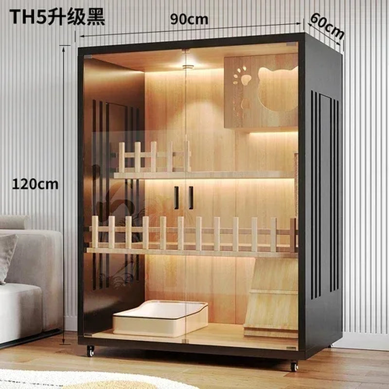 Stylish Solid Wood Cat Villa - Spacious Indoor Cat Cage & Litter House for Ultimate Comfort