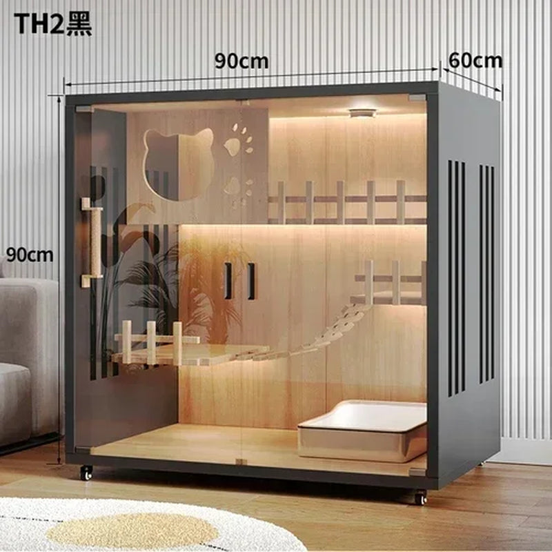 Stylish Solid Wood Cat Villa - Spacious Indoor Cat Cage & Litter House for Ultimate Comfort