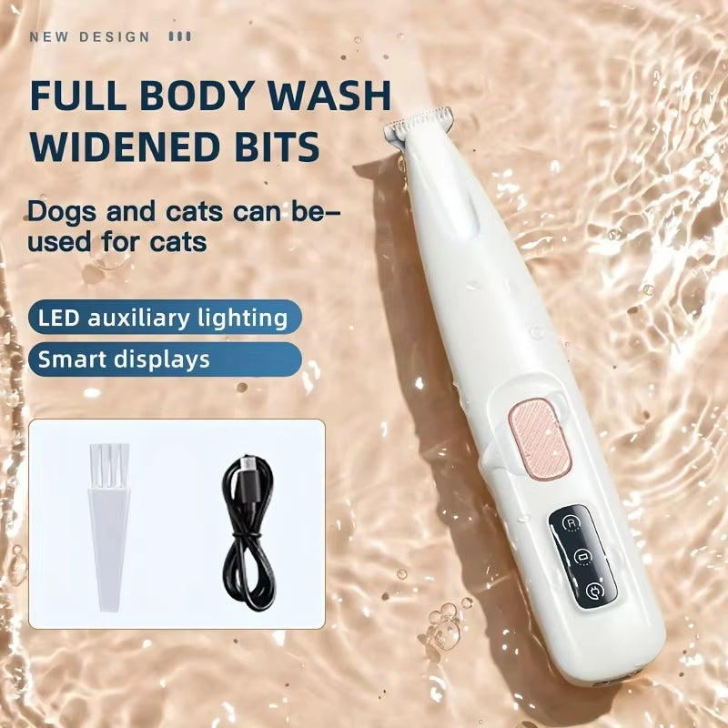 Rechargeable USB Dog Paw Trimmer with LED Light - Waterproof, Low Noise Electric Scissors for Pet Face, Foot, Ear, and Hip Grooming