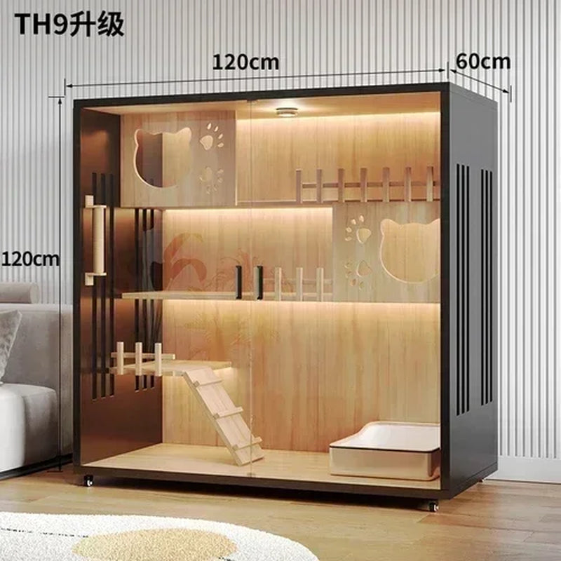 Stylish Solid Wood Cat Villa - Spacious Indoor Cat Cage & Litter House for Ultimate Comfort