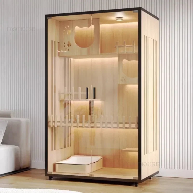 Stylish Solid Wood Cat Villa - Spacious Indoor Cat Cage & Litter House for Ultimate Comfort