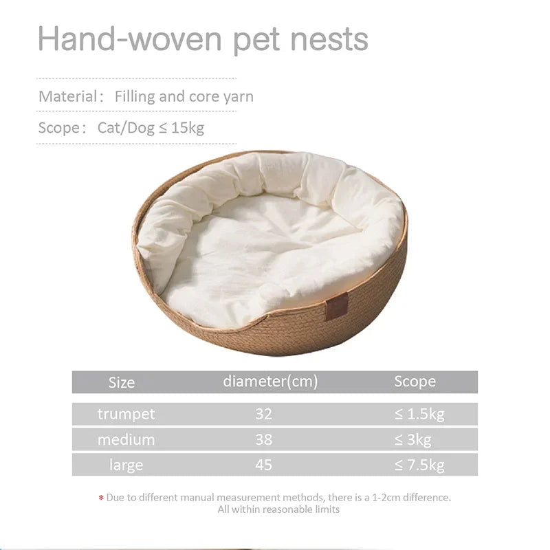Cozy Bamboo Weave Pet Bed - Waterproof, Removable Cushion for All Seasons