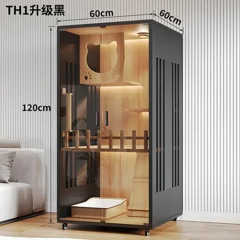 Stylish Solid Wood Cat Villa - Spacious Indoor Cat Cage & Litter House for Ultimate Comfort