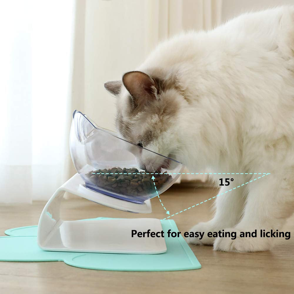 Non-Slip Raised Cat Bowl with Stand - Ergonomic Pet Feeder for Cats and Dogs, Transparent Design