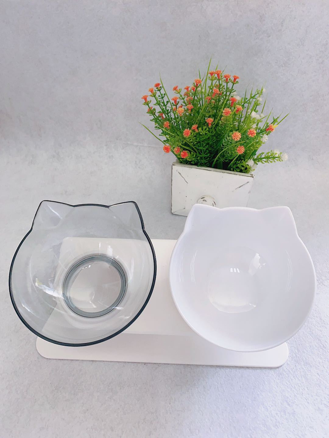 Non-Slip Raised Cat Bowl with Stand - Ergonomic Pet Feeder for Cats and Dogs, Transparent Design