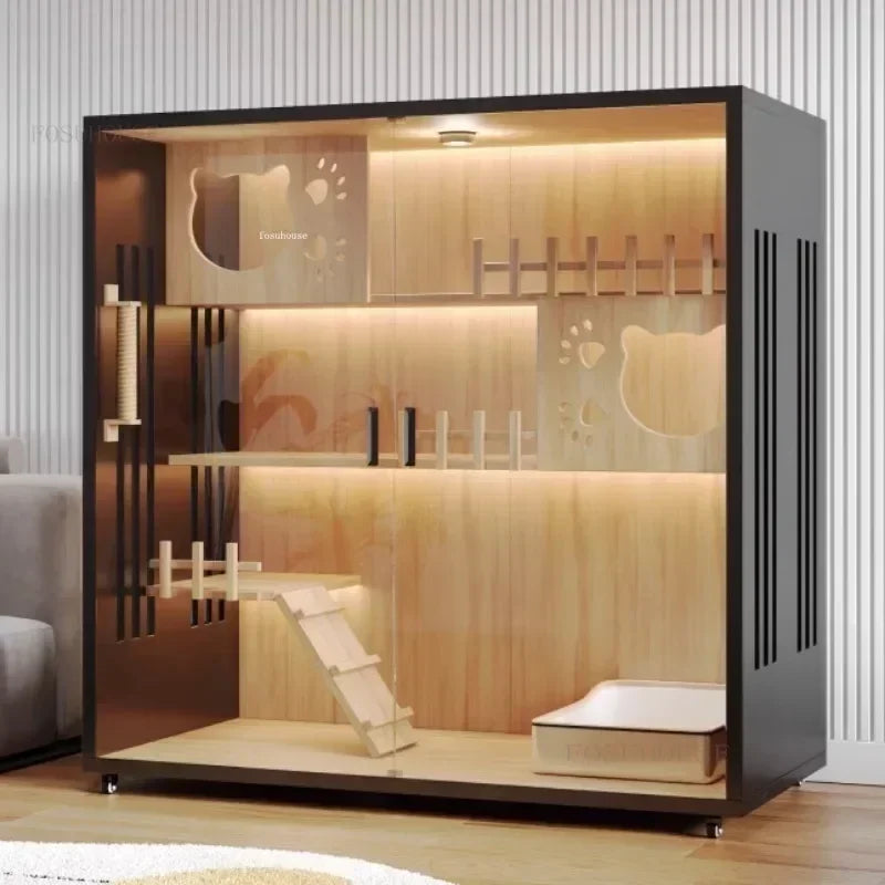 Stylish Solid Wood Cat Villa - Spacious Indoor Cat Cage & Litter House for Ultimate Comfort