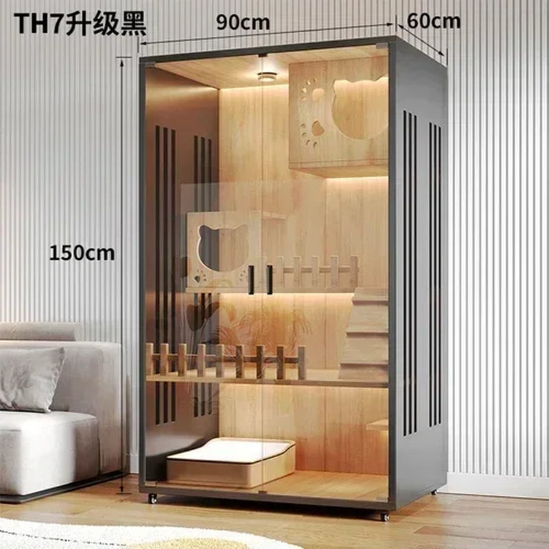 Stylish Solid Wood Cat Villa - Spacious Indoor Cat Cage & Litter House for Ultimate Comfort
