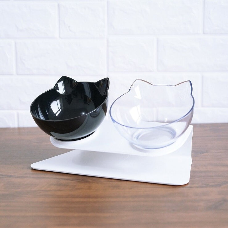 Non-Slip Raised Cat Bowl with Stand - Ergonomic Pet Feeder for Cats and Dogs, Transparent Design