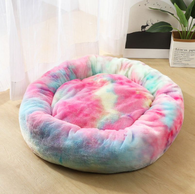 Cozy Round Plush Dog Bed for Small Dogs and Cats - Soft Pet Nest Mat for Puppies