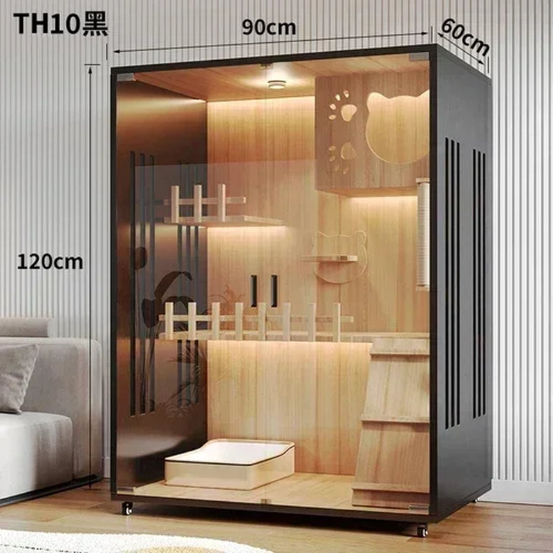Stylish Solid Wood Cat Villa - Spacious Indoor Cat Cage & Litter House for Ultimate Comfort