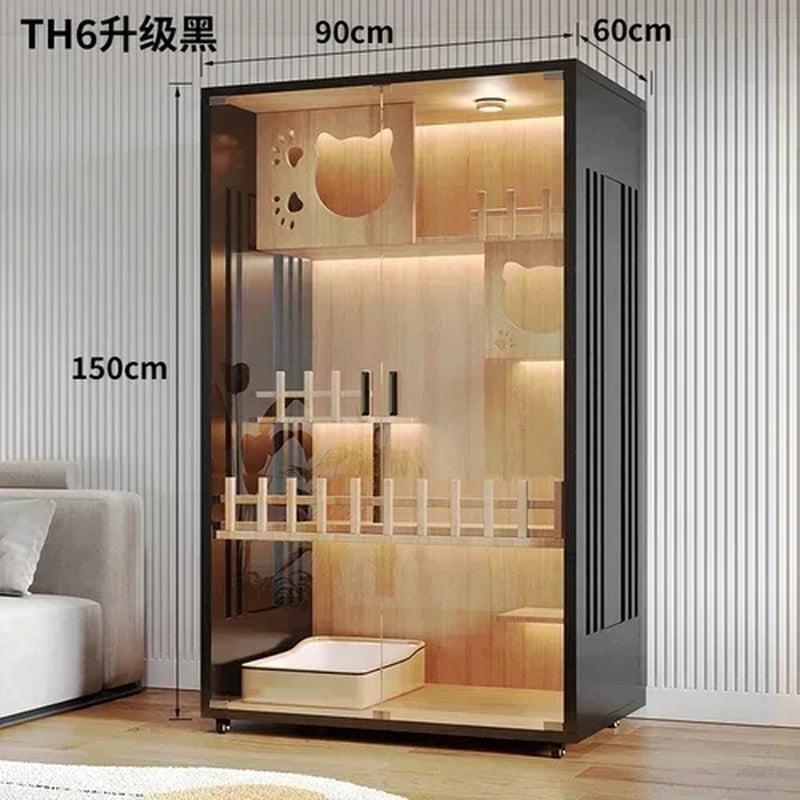 Stylish Solid Wood Cat Villa - Spacious Indoor Cat Cage & Litter House for Ultimate Comfort