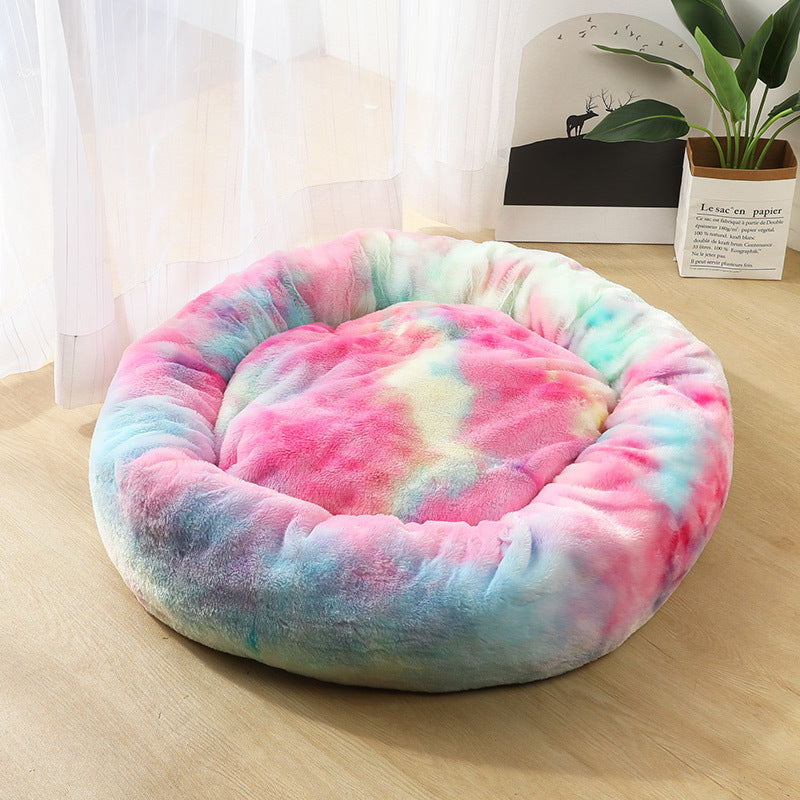 Cozy Round Plush Dog Bed for Small Dogs and Cats - Soft Pet Nest Mat for Puppies