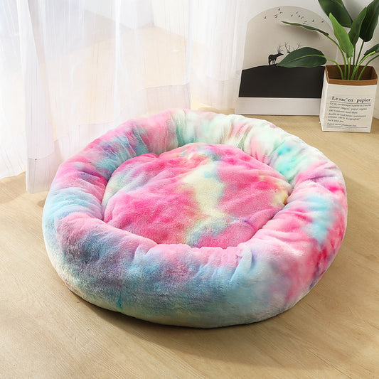 Cozy Round Plush Dog Bed for Small Dogs and Cats - Soft Pet Nest Mat for Puppies