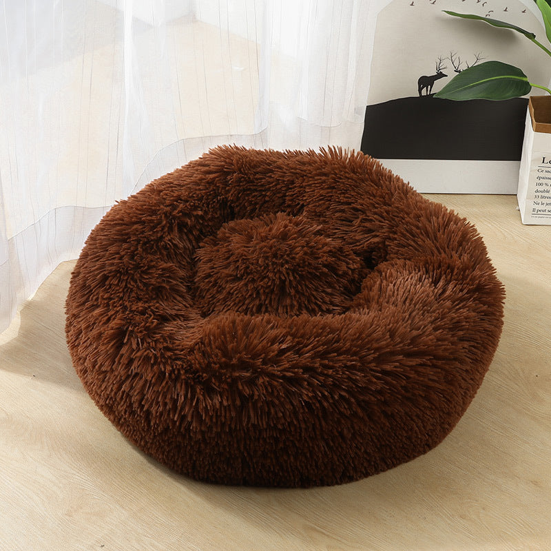 Cozy Round Plush Dog Bed for Small Dogs and Cats - Soft Pet Nest Mat for Puppies