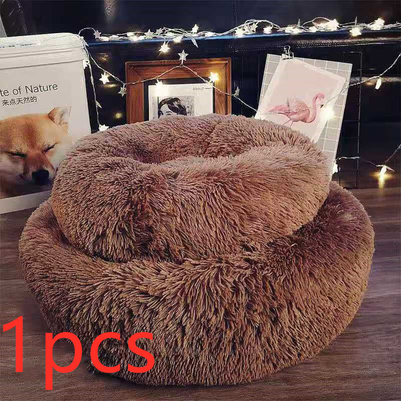 Cozy Round Plush Dog Bed for Small Dogs and Cats - Soft Pet Nest Mat for Puppies