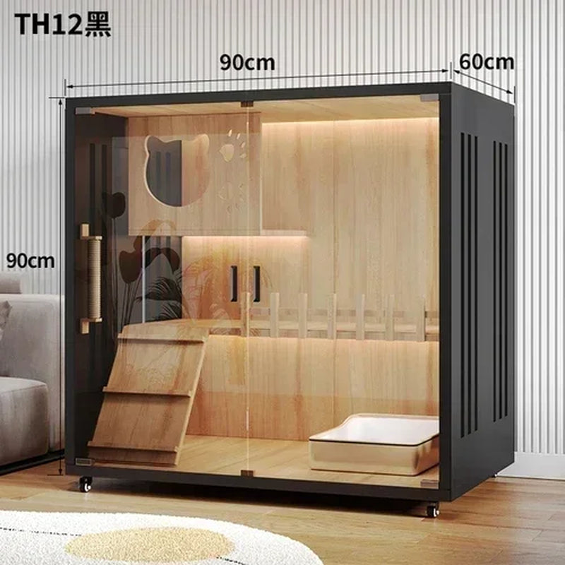 Stylish Solid Wood Cat Villa - Spacious Indoor Cat Cage & Litter House for Ultimate Comfort