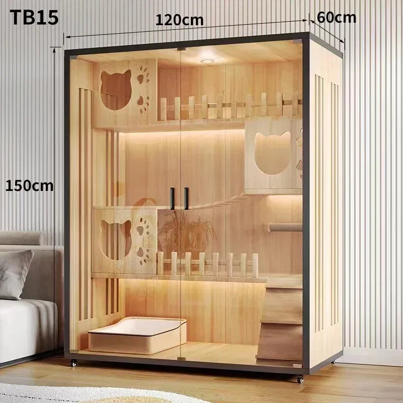 Stylish Solid Wood Cat Villa - Spacious Indoor Cat Cage & Litter House for Ultimate Comfort