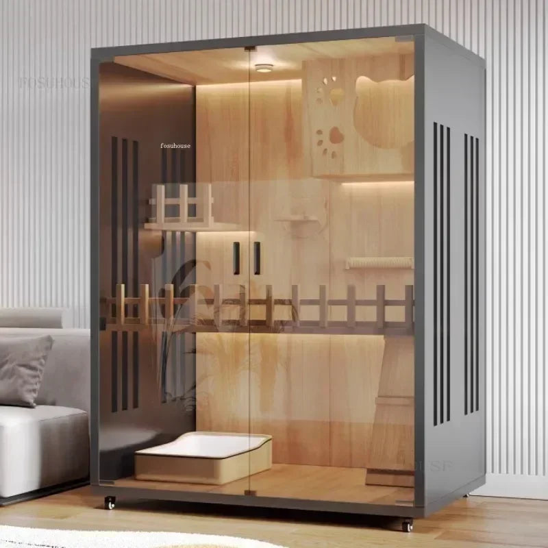 Stylish Solid Wood Cat Villa - Spacious Indoor Cat Cage & Litter House for Ultimate Comfort