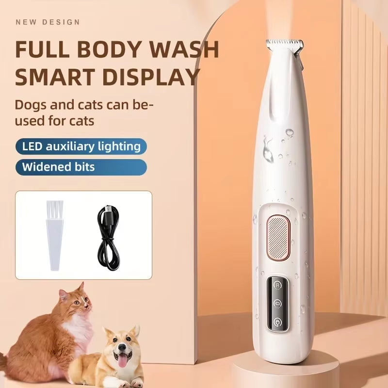 Rechargeable USB Dog Paw Trimmer with LED Light - Waterproof, Low Noise Electric Scissors for Pet Face, Foot, Ear, and Hip Grooming
