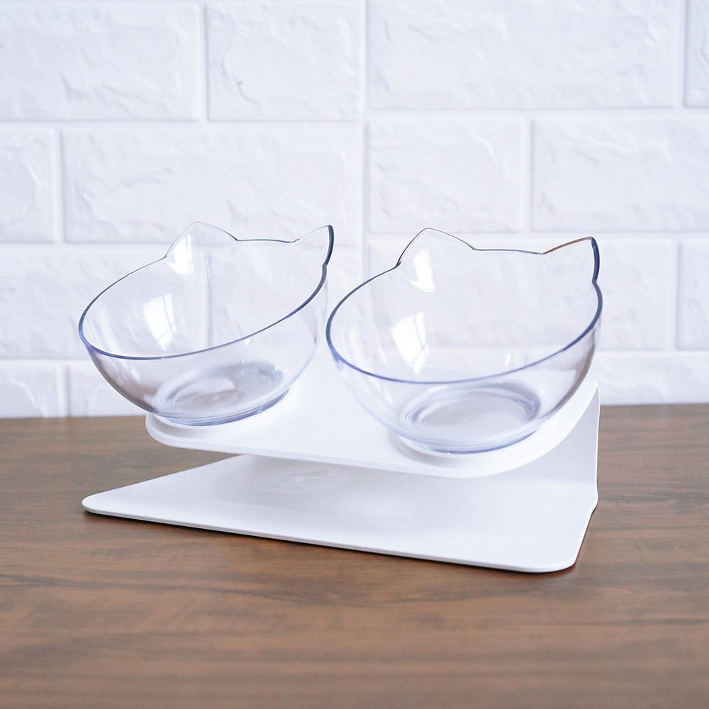 Non-Slip Raised Cat Bowl with Stand - Ergonomic Pet Feeder for Cats and Dogs, Transparent Design