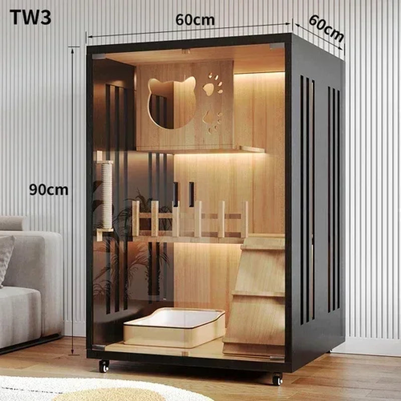 Stylish Solid Wood Cat Villa - Spacious Indoor Cat Cage & Litter House for Ultimate Comfort