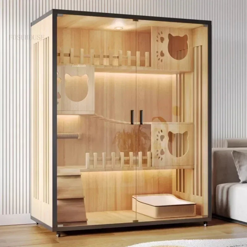 Stylish Solid Wood Cat Villa - Spacious Indoor Cat Cage & Litter House for Ultimate Comfort