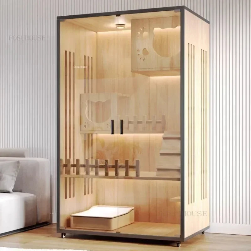 Stylish Solid Wood Cat Villa - Spacious Indoor Cat Cage & Litter House for Ultimate Comfort