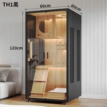 Stylish Solid Wood Cat Villa - Spacious Indoor Cat Cage & Litter House for Ultimate Comfort