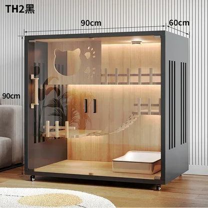 Stylish Solid Wood Cat Villa - Spacious Indoor Cat Cage & Litter House for Ultimate Comfort