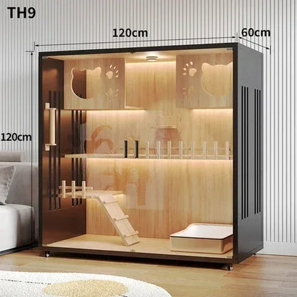 Stylish Solid Wood Cat Villa - Spacious Indoor Cat Cage & Litter House for Ultimate Comfort