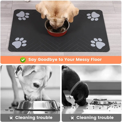 Absorbent Pet Feeding Mat with Waterproof Backing - Quick Dry Placemat for Dogs and Cats