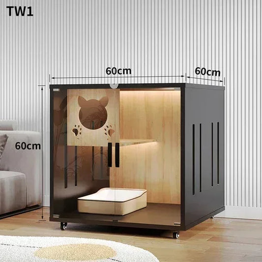Stylish Solid Wood Cat Villa - Spacious Indoor Cat Cage & Litter House for Ultimate Comfort