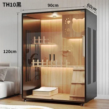 Stylish Solid Wood Cat Villa - Spacious Indoor Cat Cage & Litter House for Ultimate Comfort