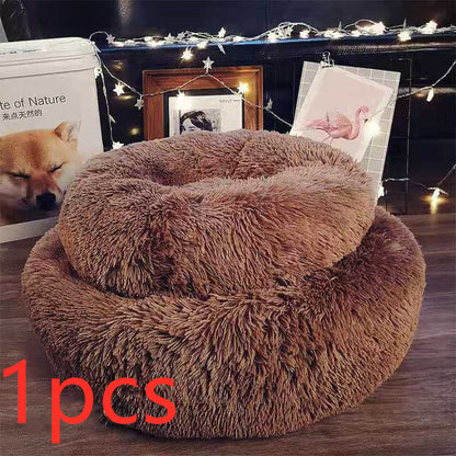Cozy Round Plush Dog Bed for Small Dogs and Cats - Soft Pet Nest Mat for Puppies