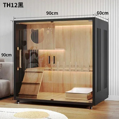 Stylish Solid Wood Cat Villa - Spacious Indoor Cat Cage & Litter House for Ultimate Comfort